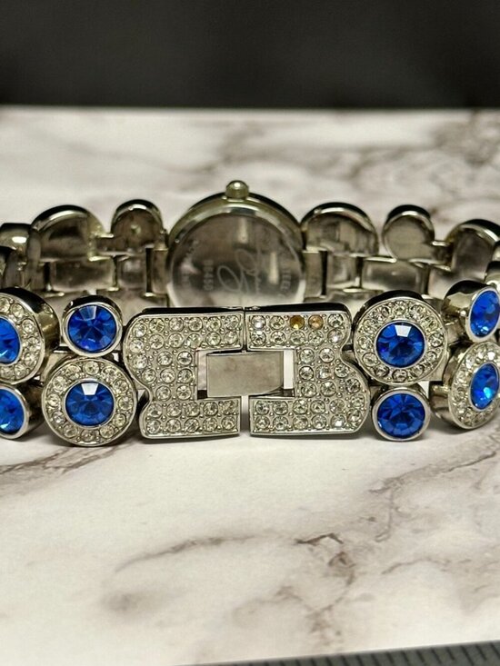 Suzanne Somers Watch Women Silver Tone Blue Rhinestone Bling Band New Battery main image 4